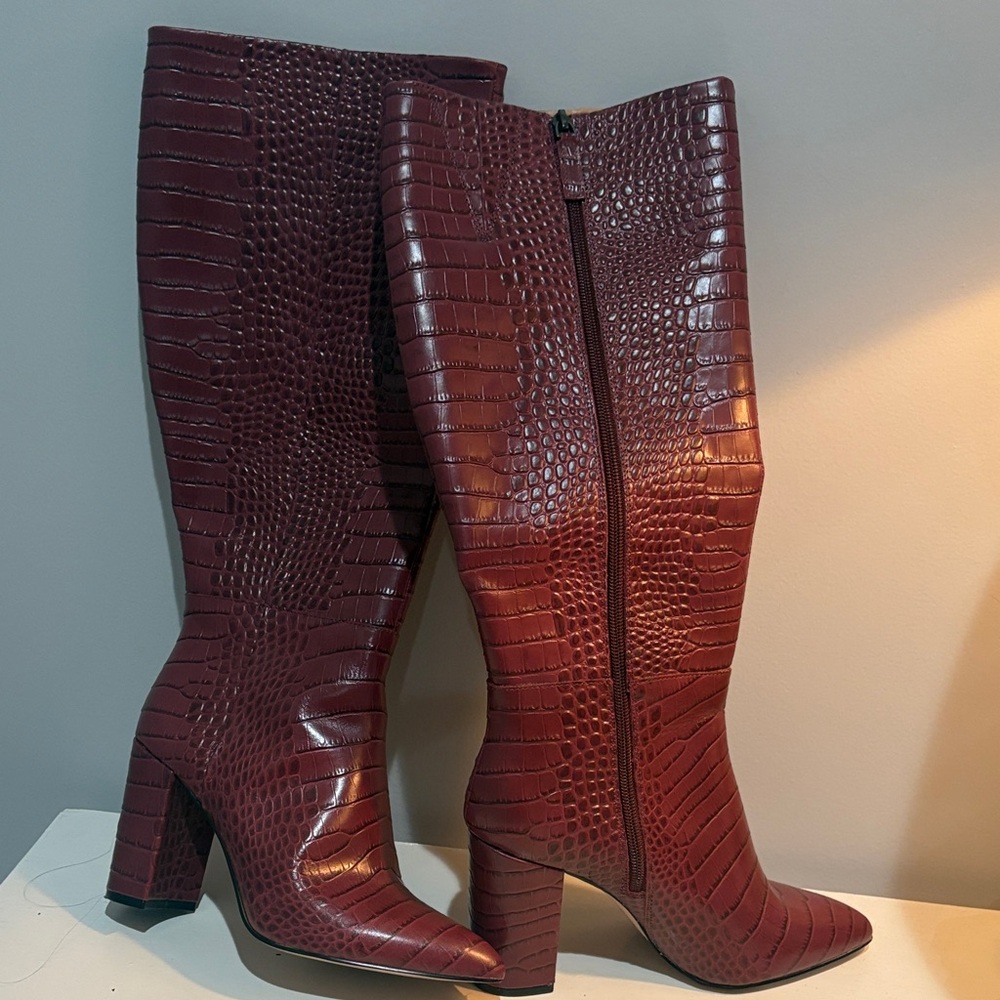 BCBGeneration Burgundy Croc-Embossed Heeled Boots - Picture 4 of 4